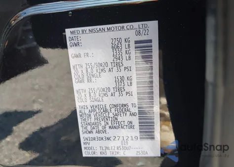 2022 Nissan Pathfinder Platinum 4Wd из США, поврежденный, VIN 5N1DR3DK3NC271219